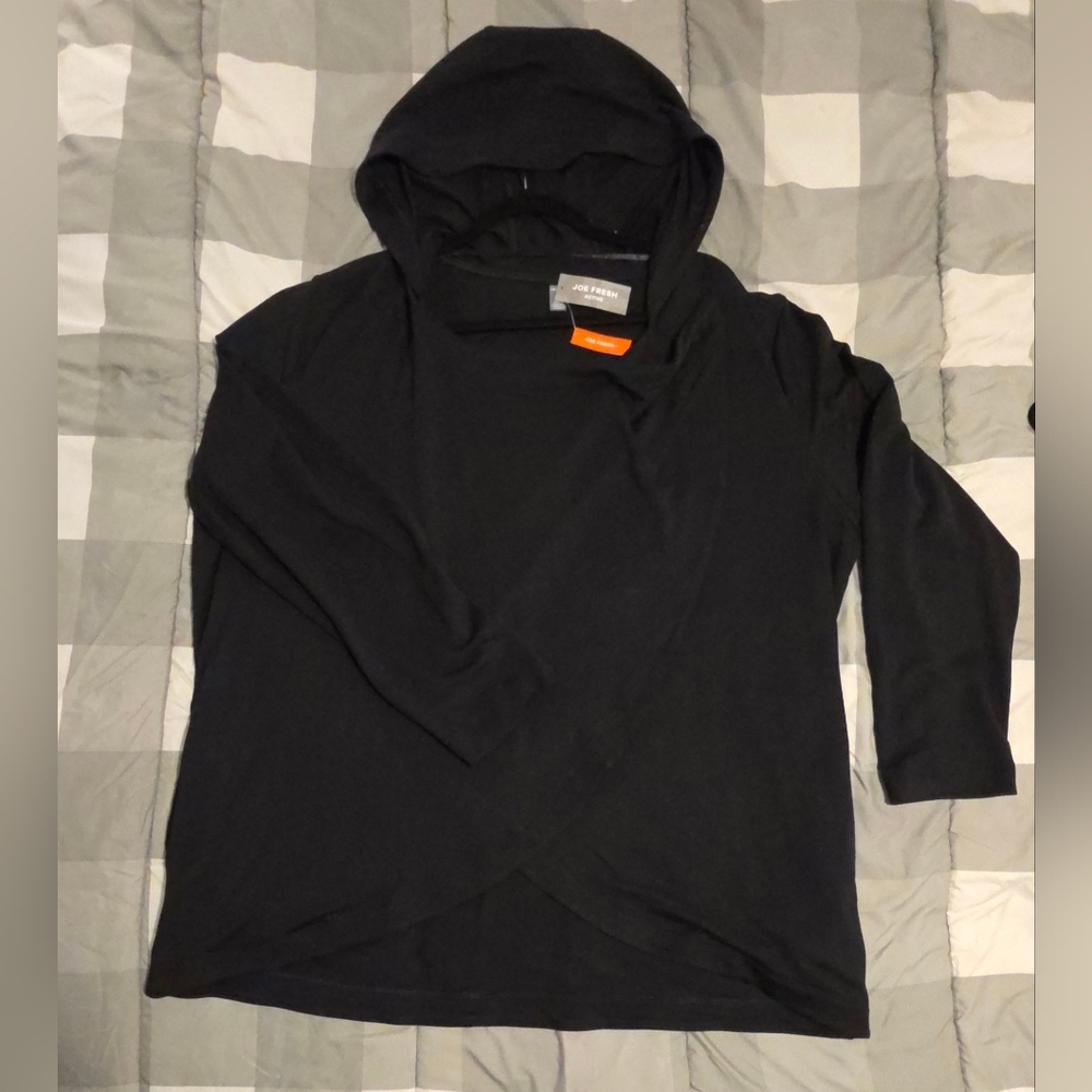 2X Joe Fresh Black Long Sleeve Hoodie Cardigan With Criss Cross Snap Opening